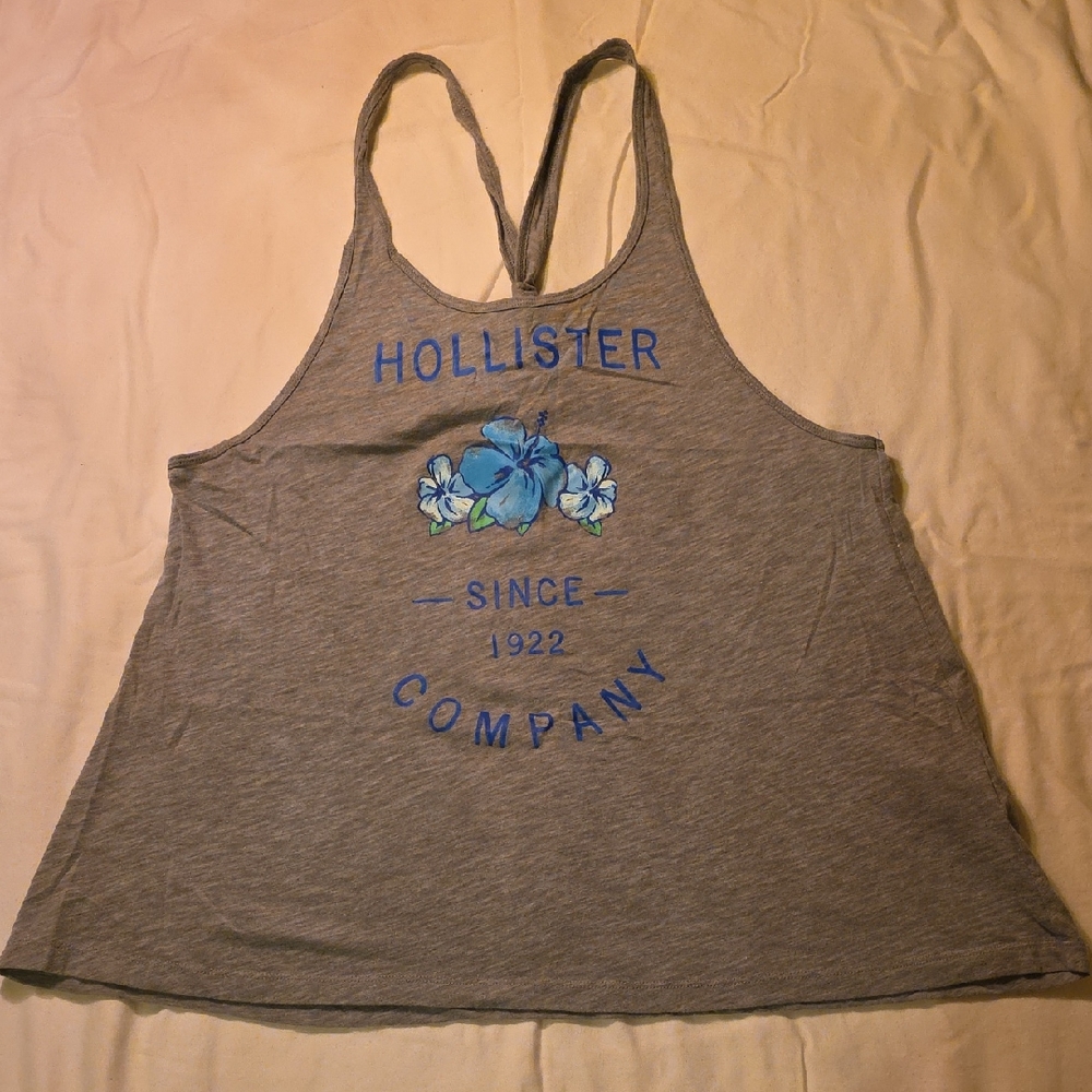 Hollister Gray Tank with Blue Floral Graphic